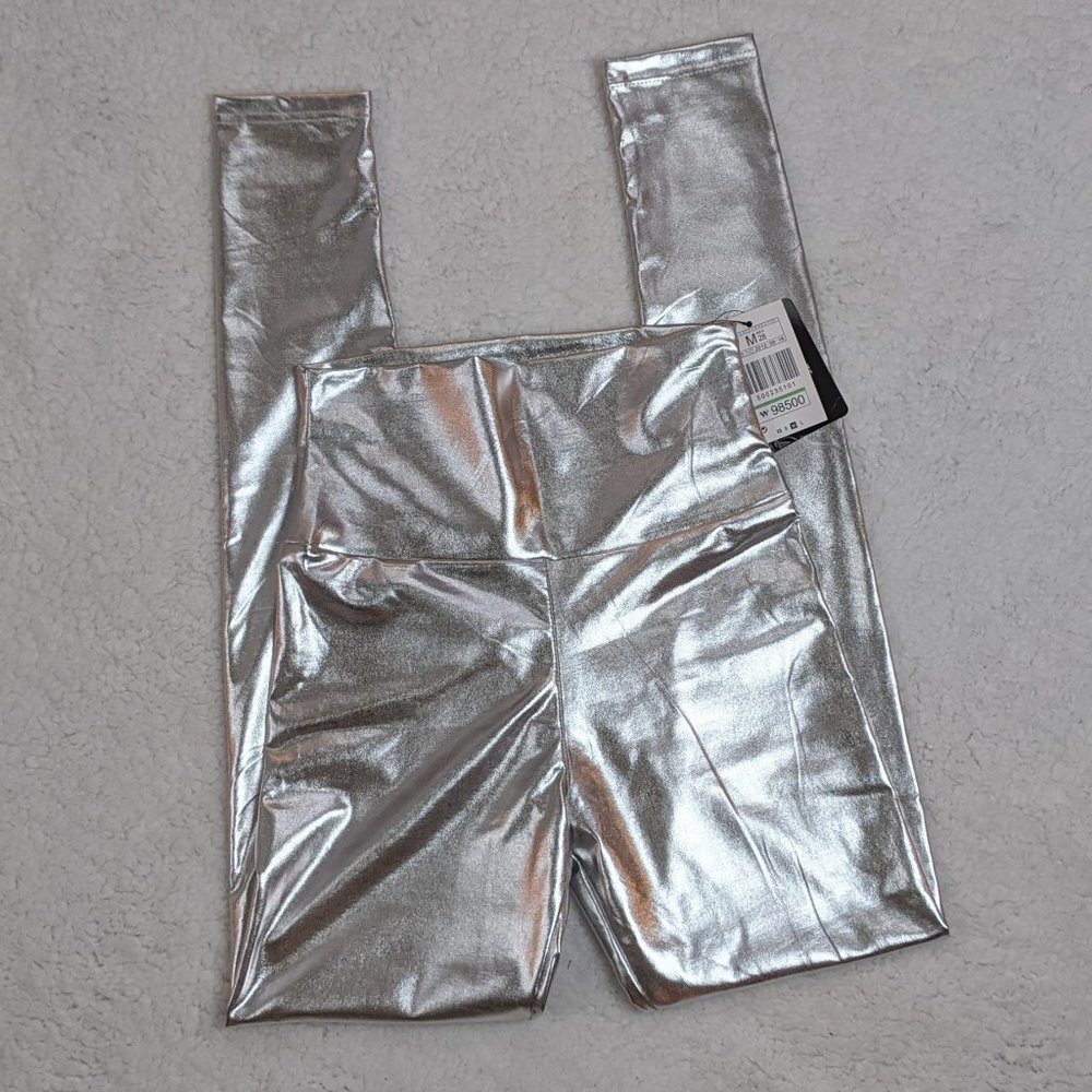 Faux Leather Silver Leggings